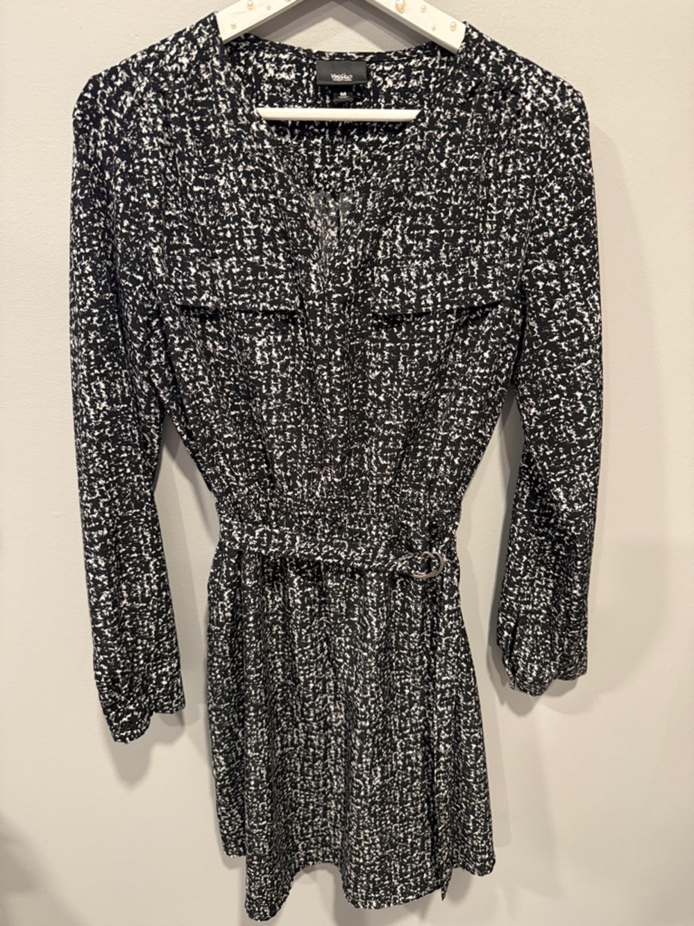 Mossimo Supply Co. Black and White Long Sleeve Belted Dress